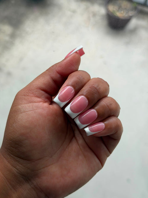 YassNails Pink Champagne French press-on nails on hand