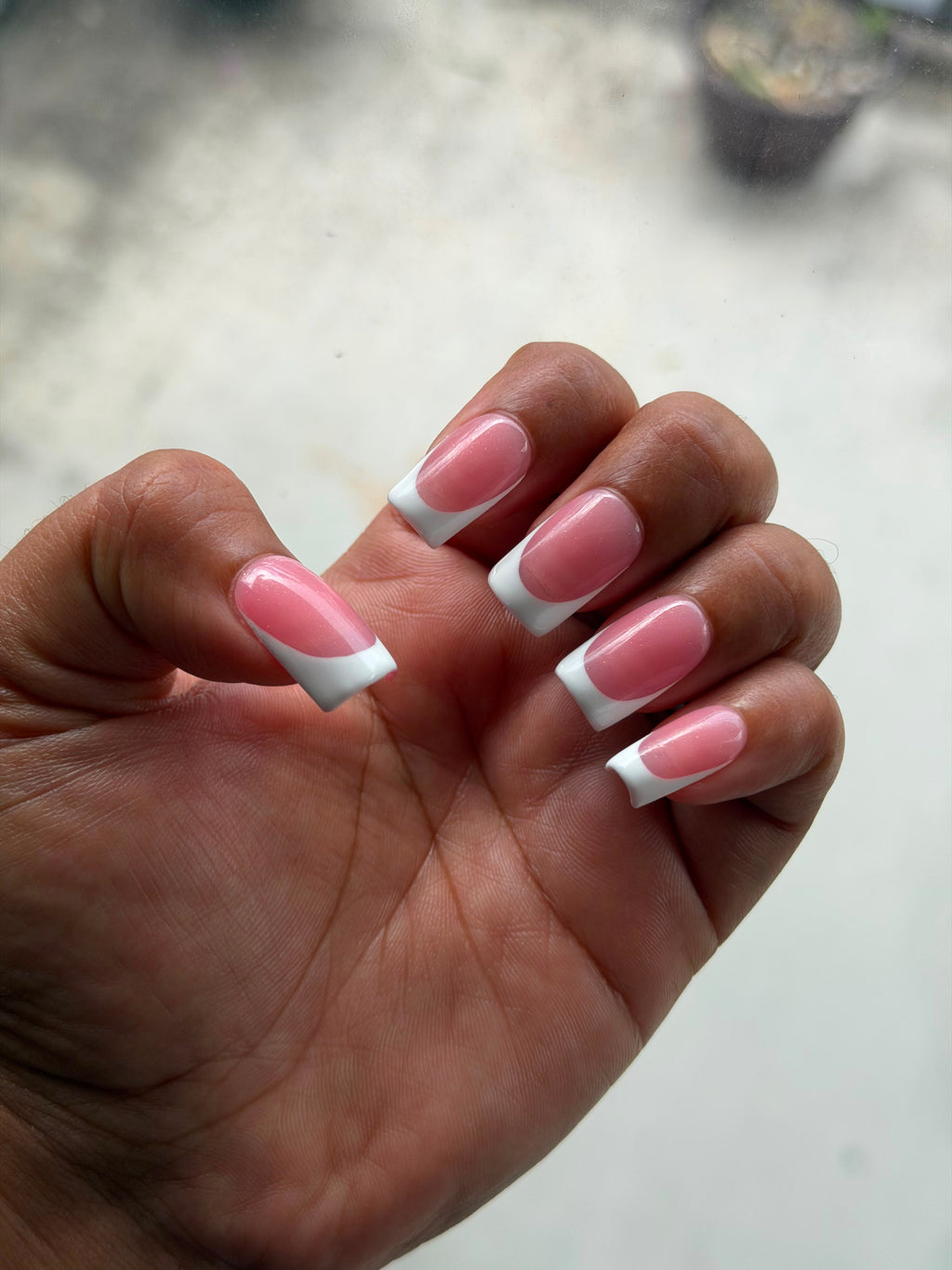 YassNails Pink Champagne French press-on nails on hand