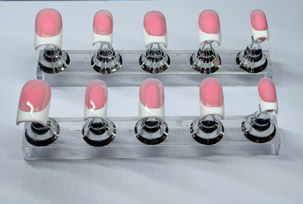 YassNails Pink Champagne French press-on nails on hand